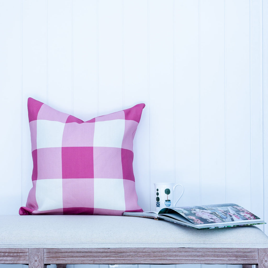Gingham Check Jumbo Cushion - Pinks - Hydrangea Lane Home