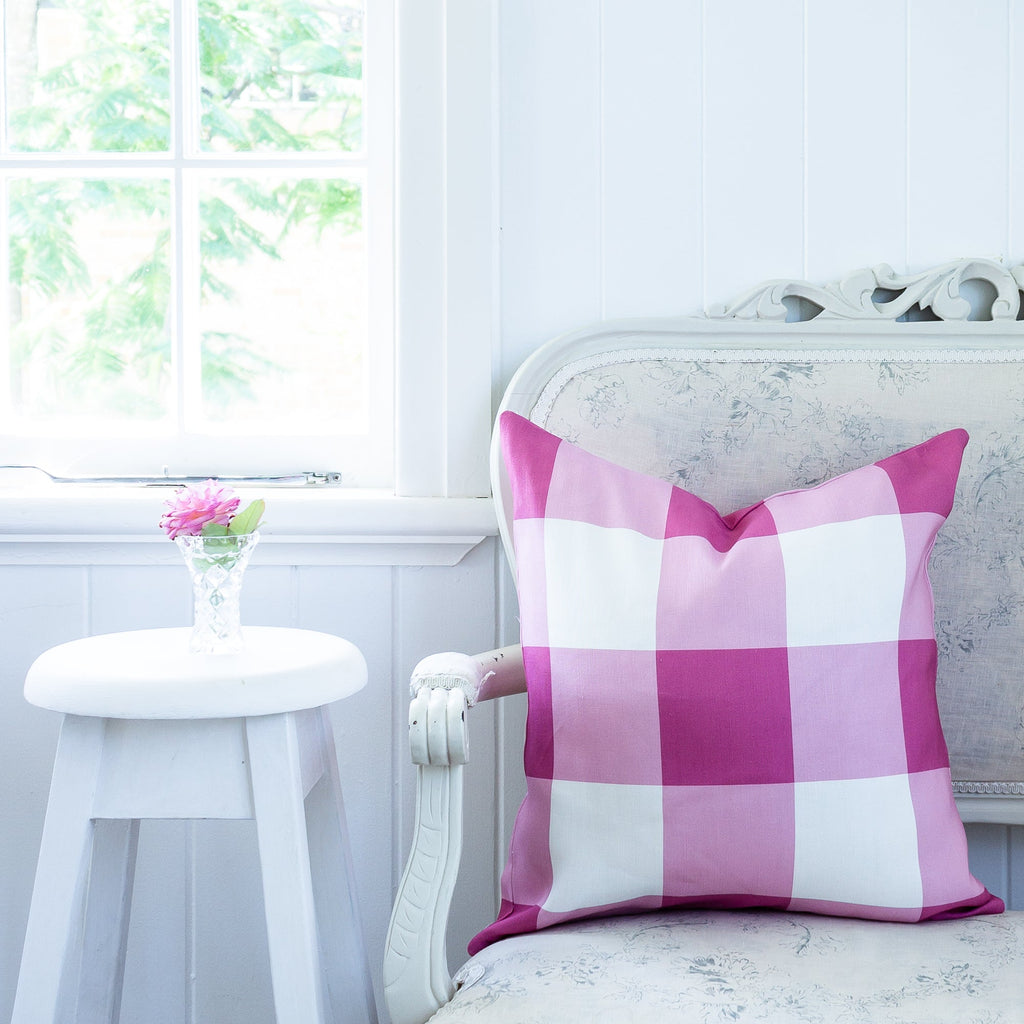 Gingham Check Jumbo Cushion - Pinks - Hydrangea Lane Home