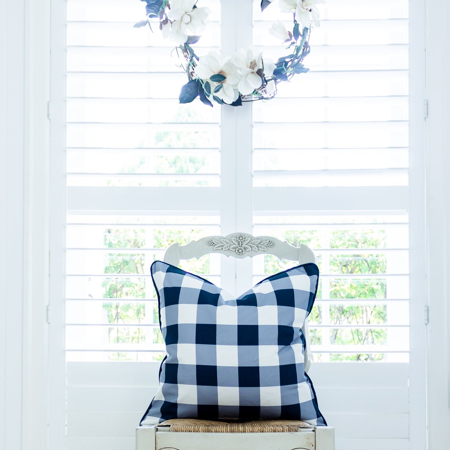 Gingham Check Medium Cushion - Blues - Hydrangea Lane Home