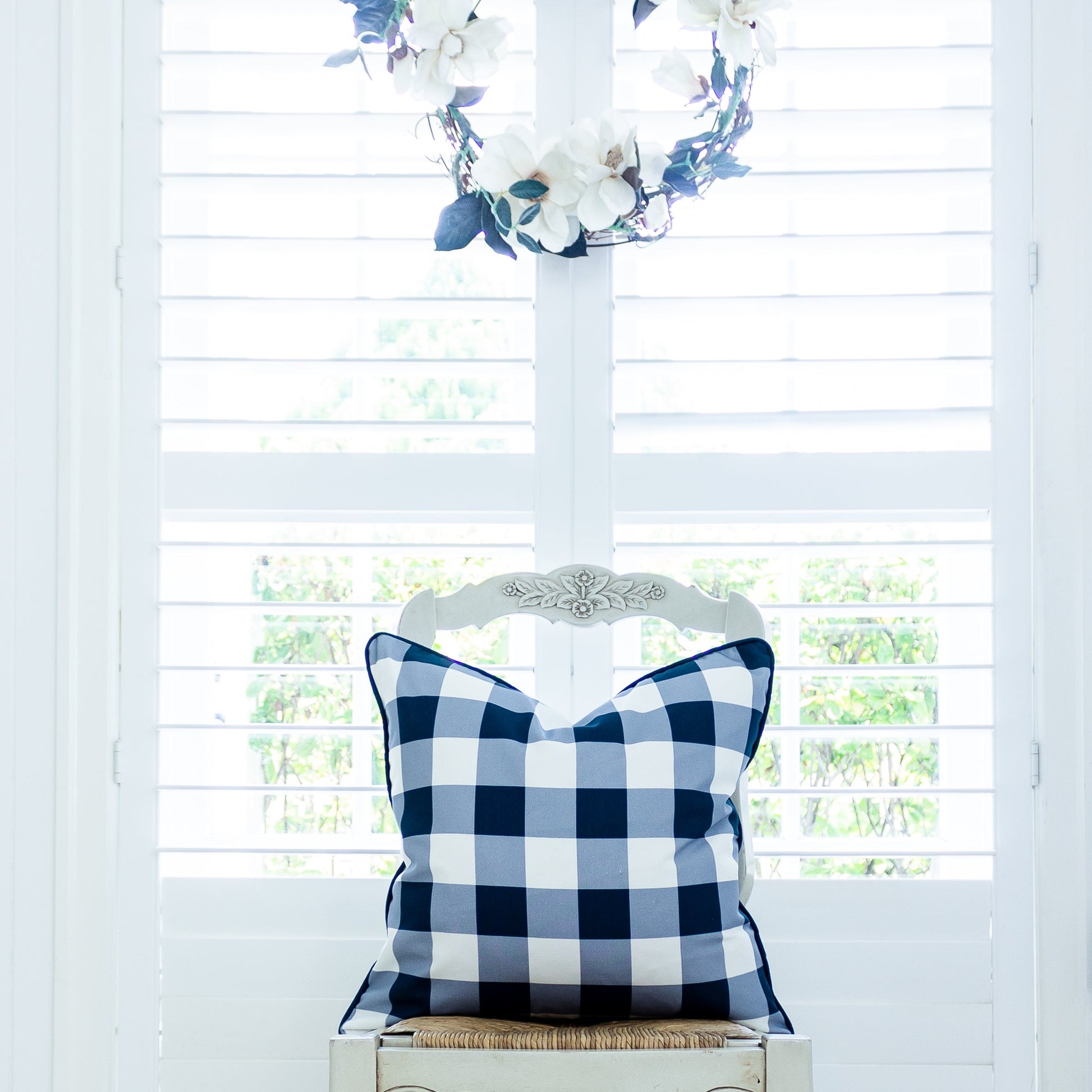 Gingham Check Medium Cushion - Blues - Hydrangea Lane Home