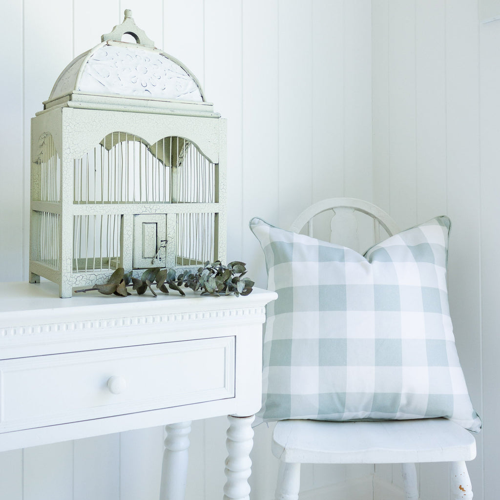 Gingham Check Medium Cushion - Greens - Hydrangea Lane Home