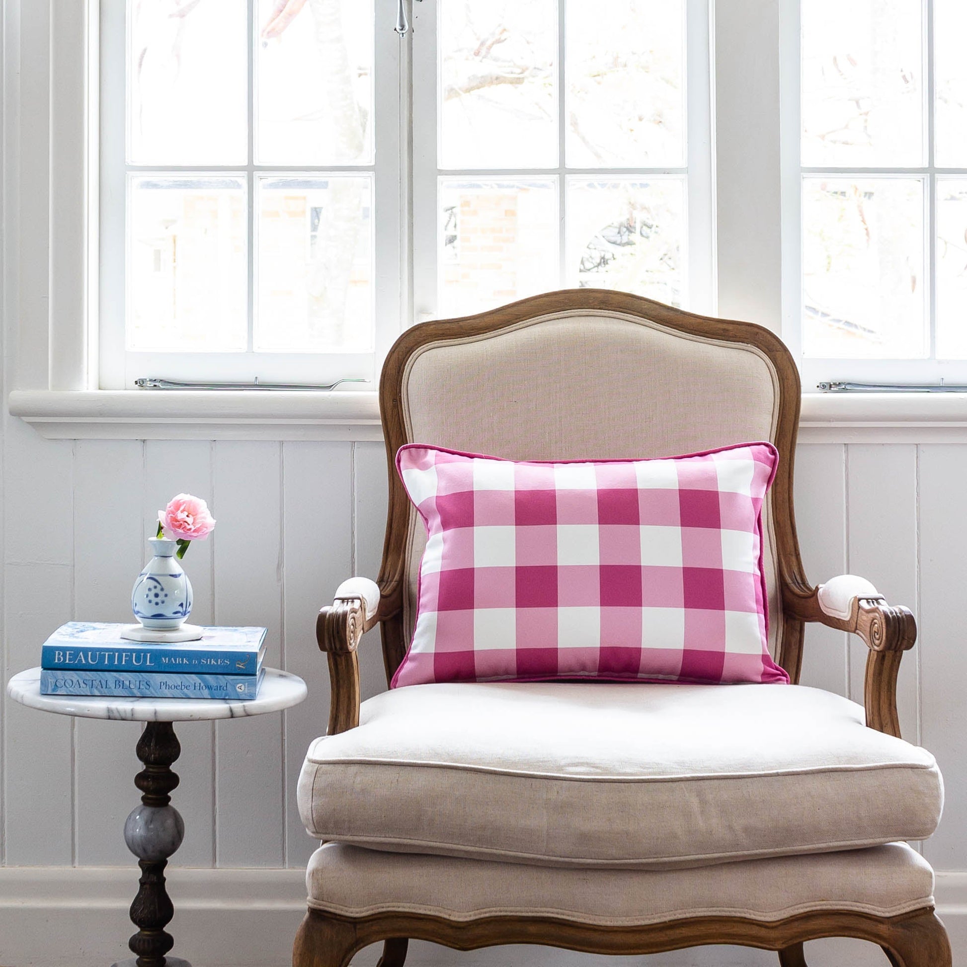 Gingham Check Medium Cushion - Pinks - Hydrangea Lane Home