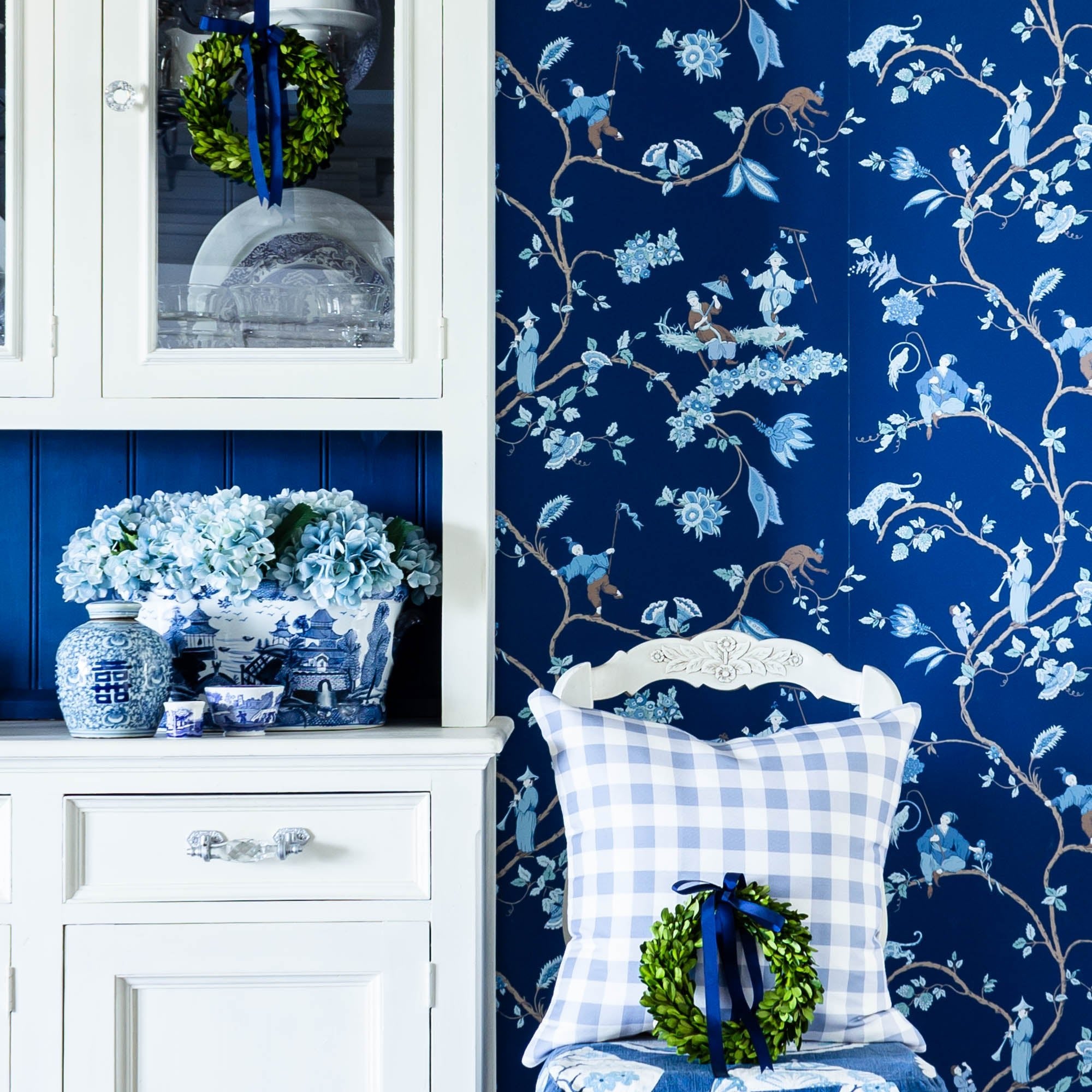 Gingham Check Small Cushion - Blues - Hydrangea Lane Home