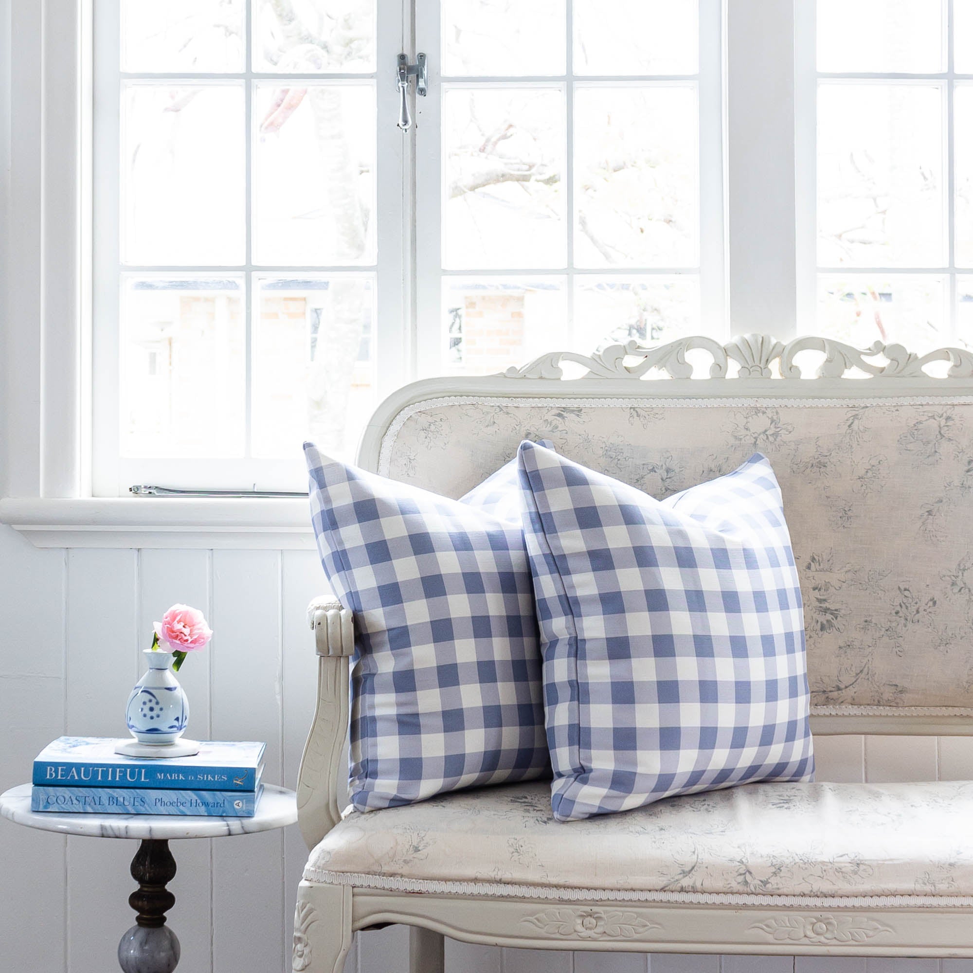 Gingham Check Small Cushion - Blues - Hydrangea Lane Home