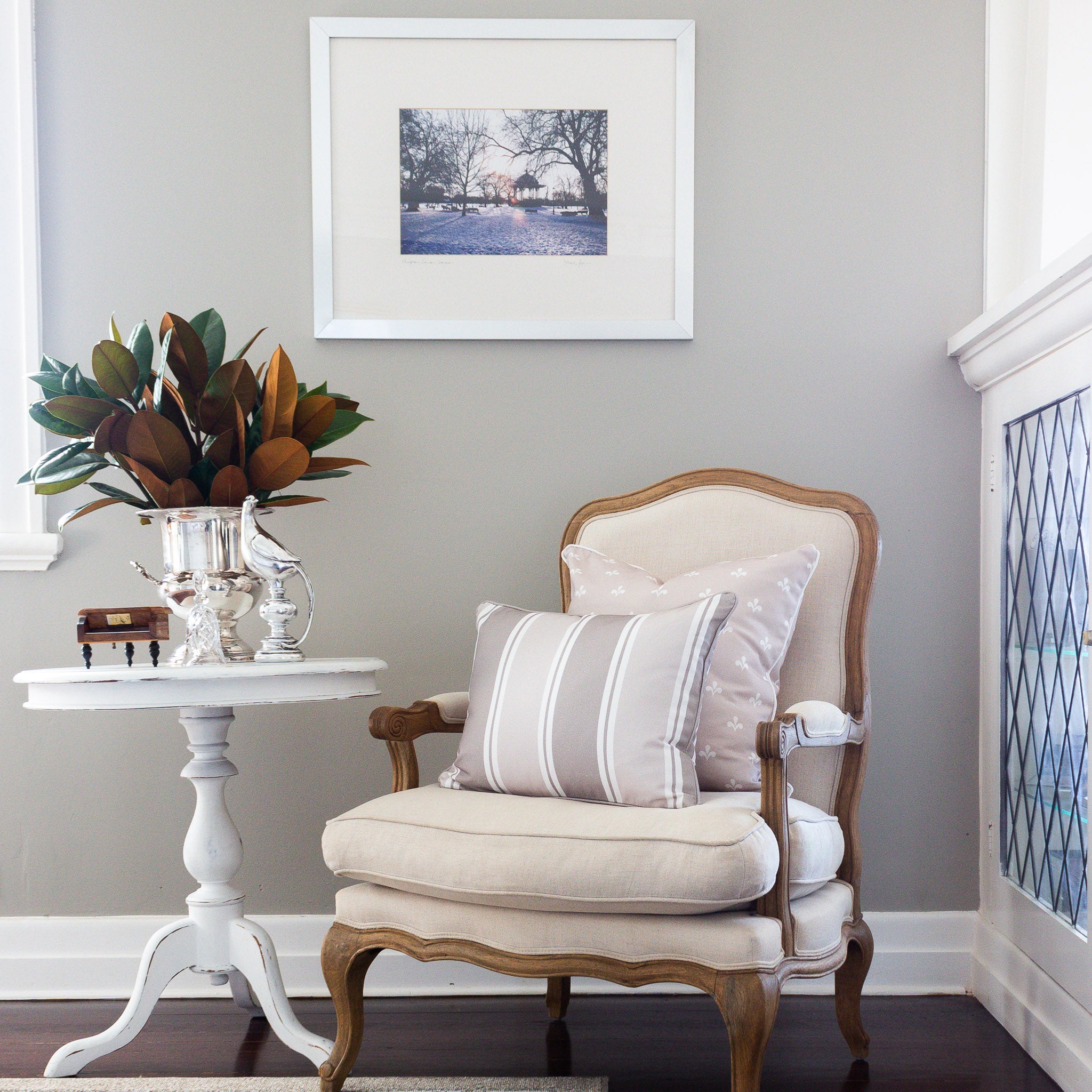 Grande Stripe Cushion- Blues and Neutrals - Hydrangea Lane Home