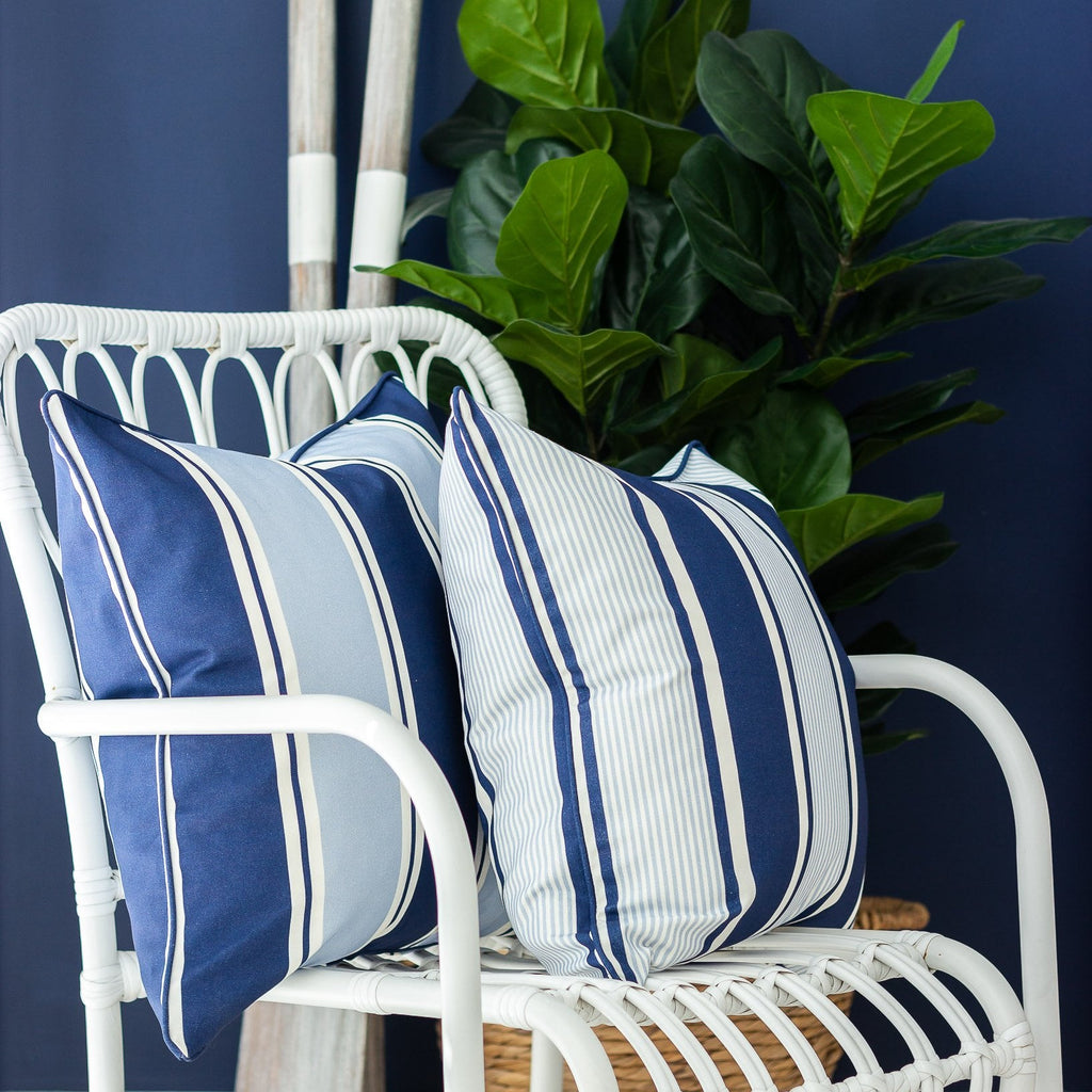 Grande Stripe Cushion- Blues and Neutrals - Hydrangea Lane Home