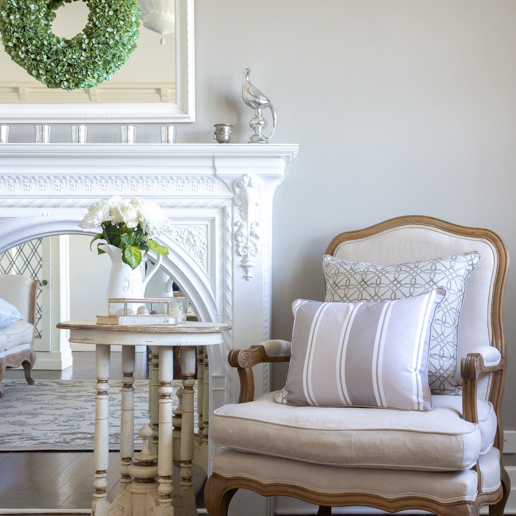 Grande Stripe Cushion- Blues and Neutrals - Hydrangea Lane Home