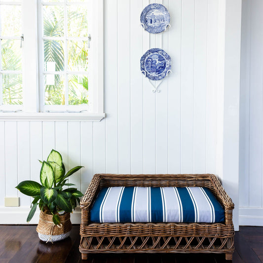 Grande Stripe Cushion- Blues and Neutrals - Hydrangea Lane Home