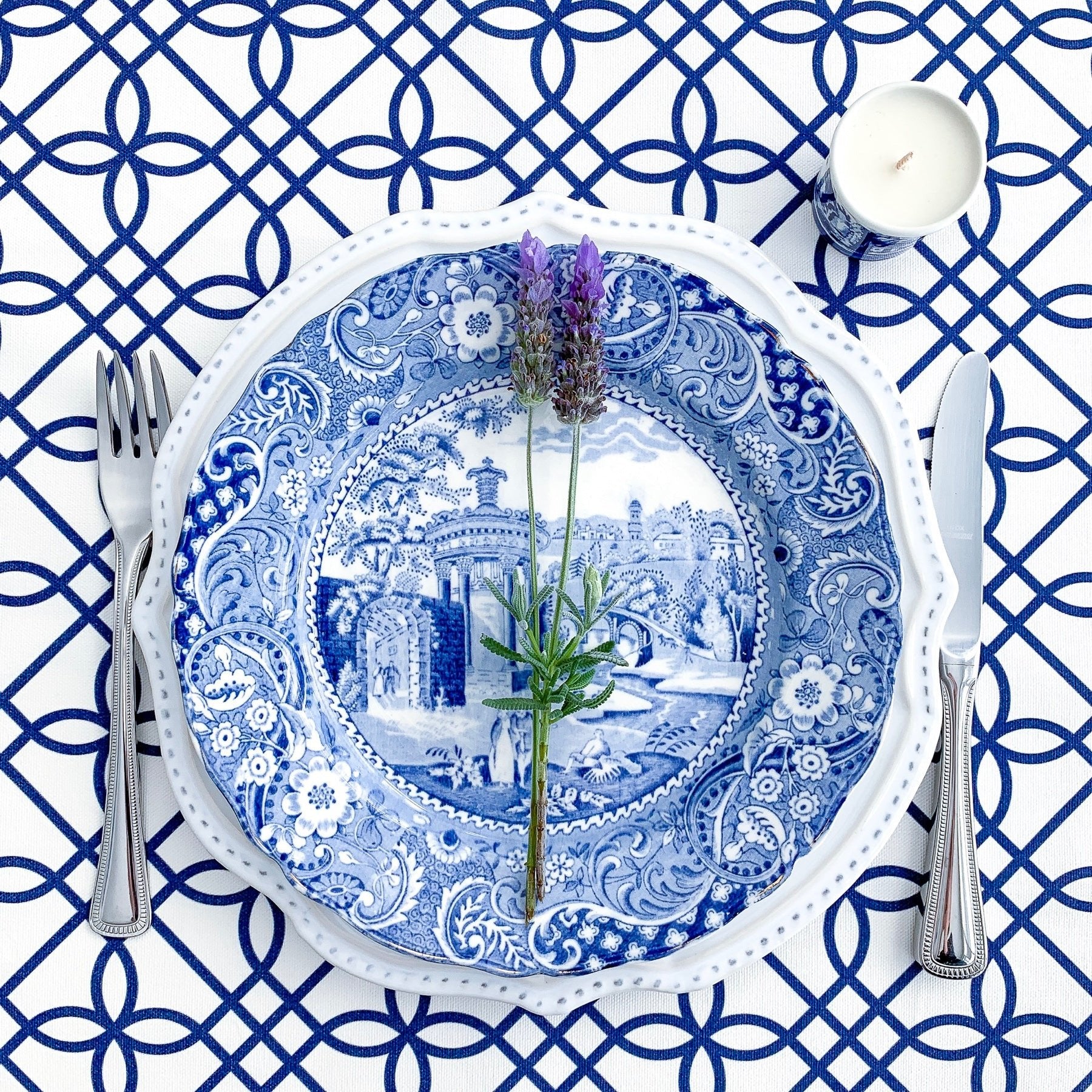 Greek Gate Fabric - Navy - Hydrangea Lane Home