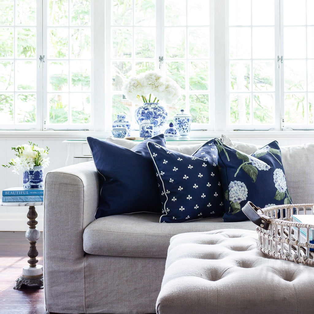 Hydrangea Bloom Navy Cushion - Hydrangea Lane Home