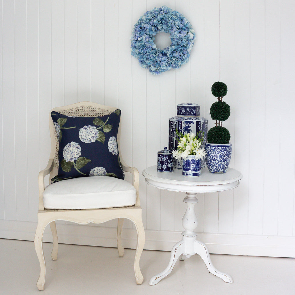 Hydrangea Bloom Navy Cushion - Hydrangea Lane Home