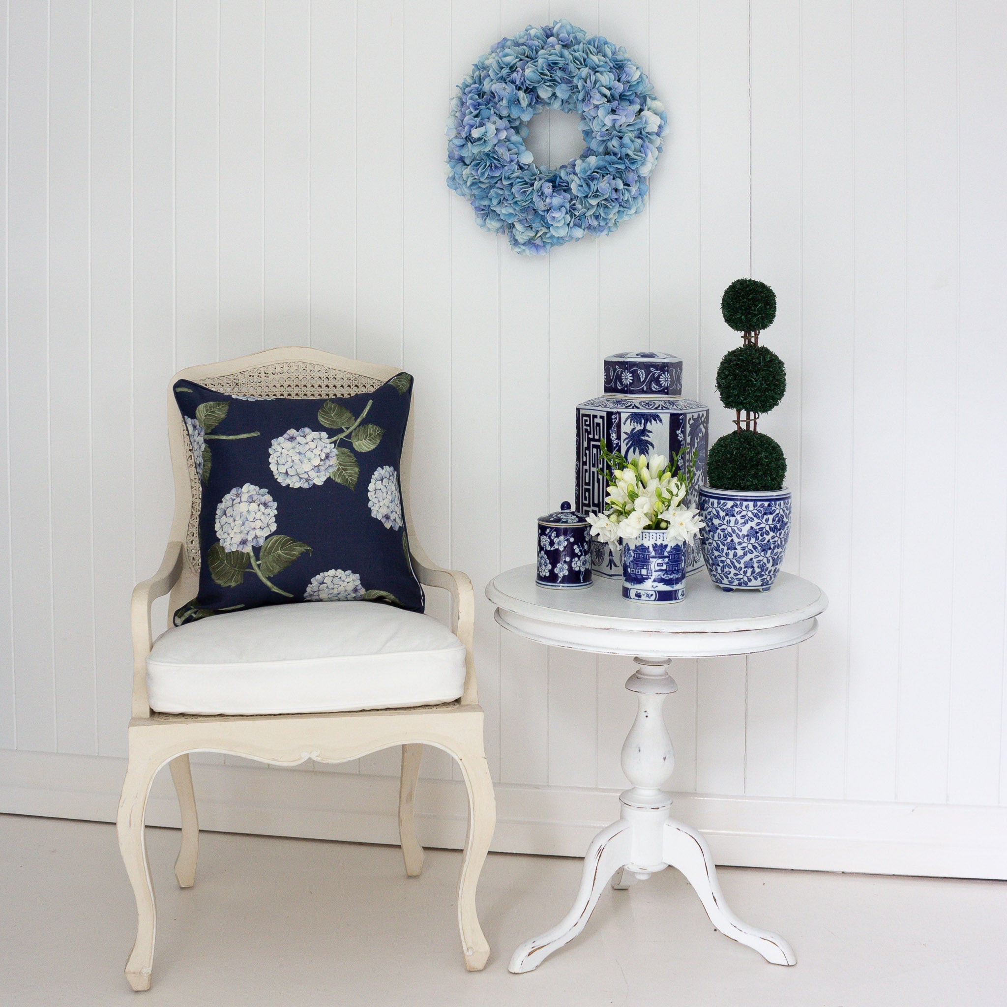 Hydrangea Bloom Navy Cushion - Hydrangea Lane Home