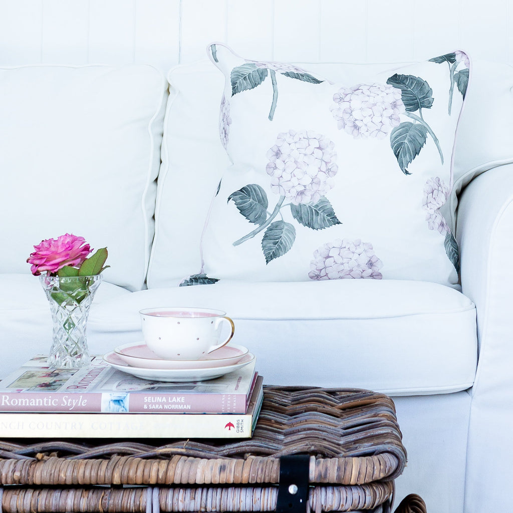 Hydrangea Bloom Pink Fabric on White – Hydrangea Lane Home