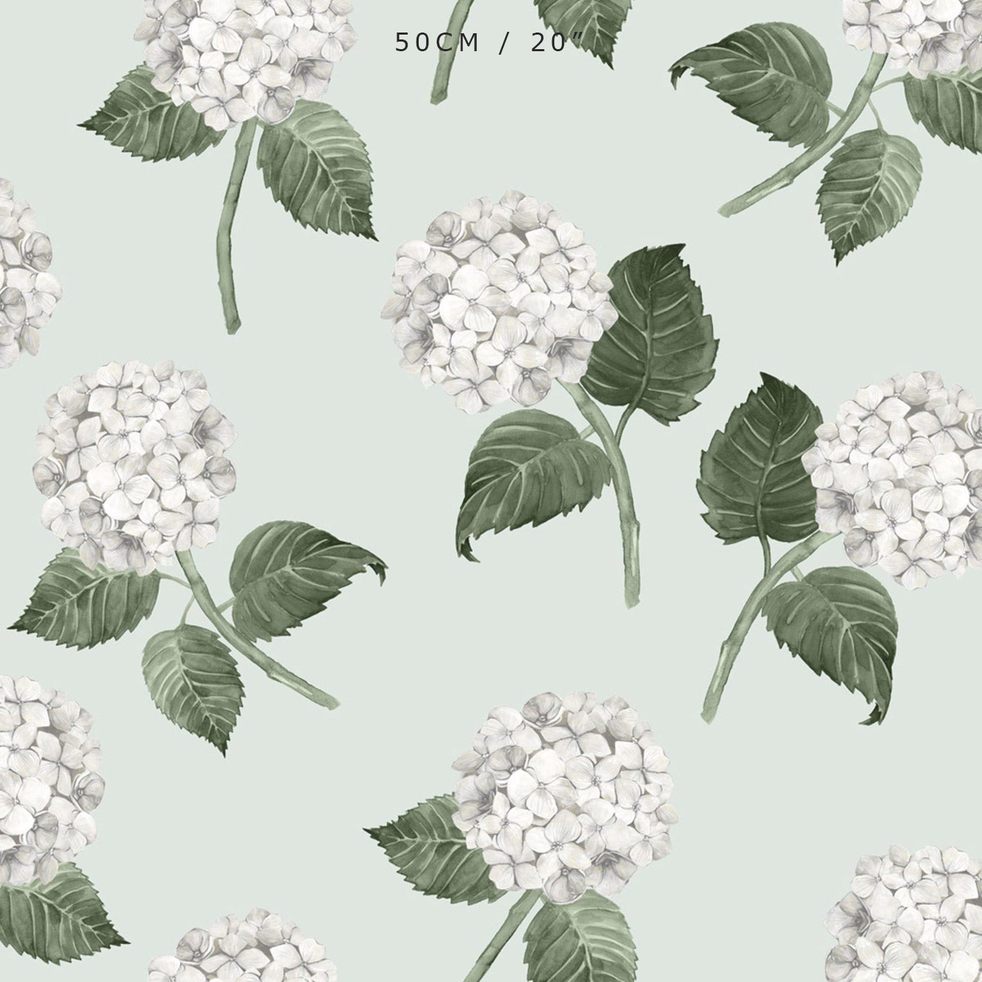 Hydrangea Bloom White Fabric on Eau De Nil - Hydrangea Lane Home