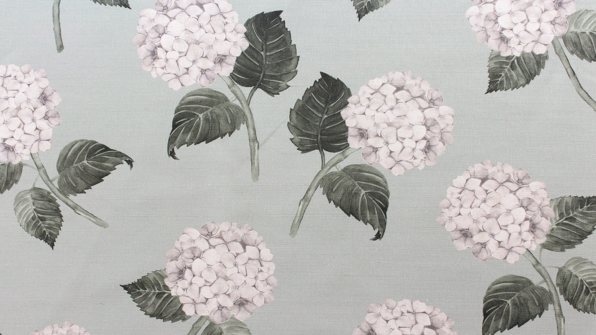 Hydrangea Bloom White Fabric on Eau De Nil - Hydrangea Lane Home