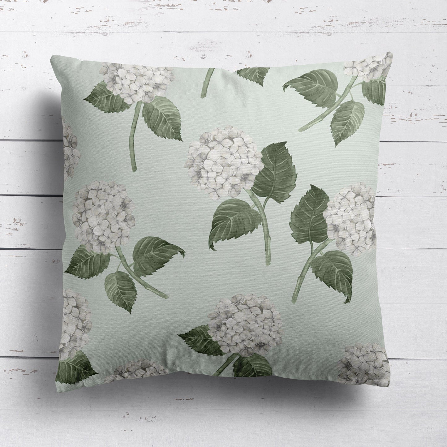 Hydrangea Bloom White Fabric on Eau De Nil - Hydrangea Lane Home