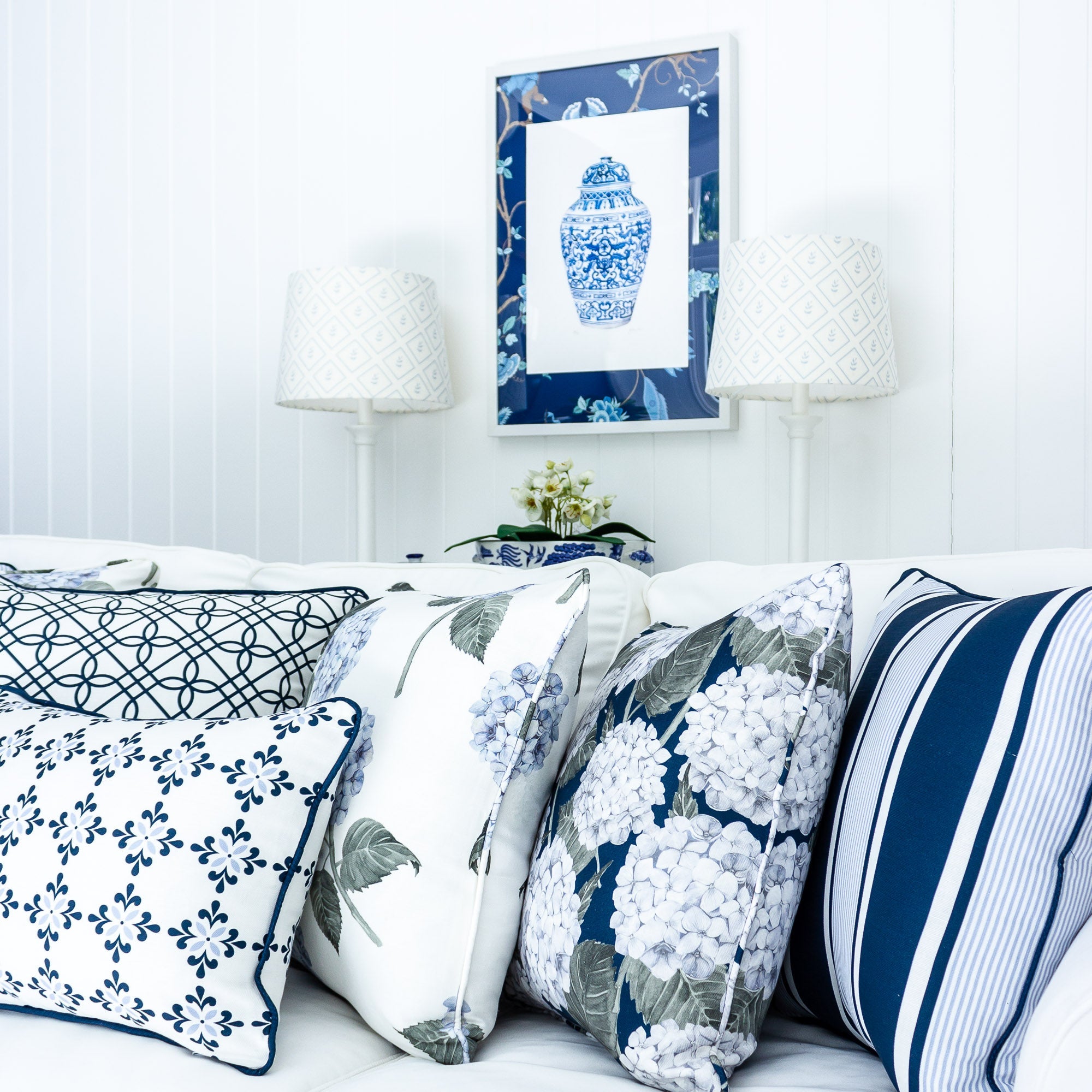 Hydrangea Garden Cushion - Navy - Hydrangea Lane Home