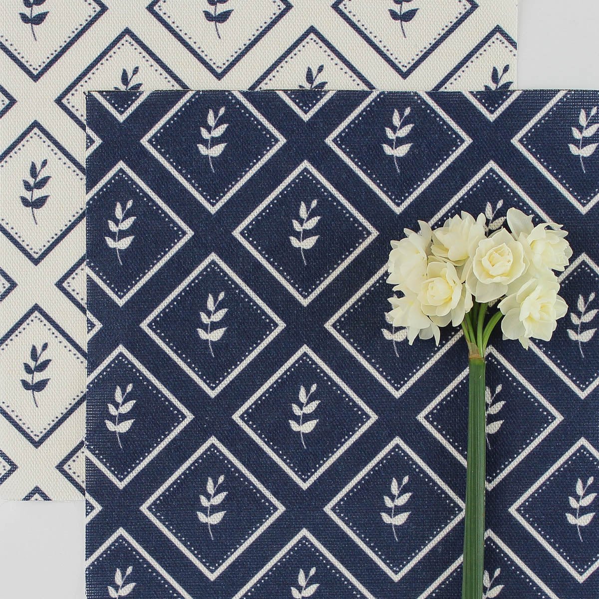 Little Leaf Reverse Fabric - Navy - Hydrangea Lane Home