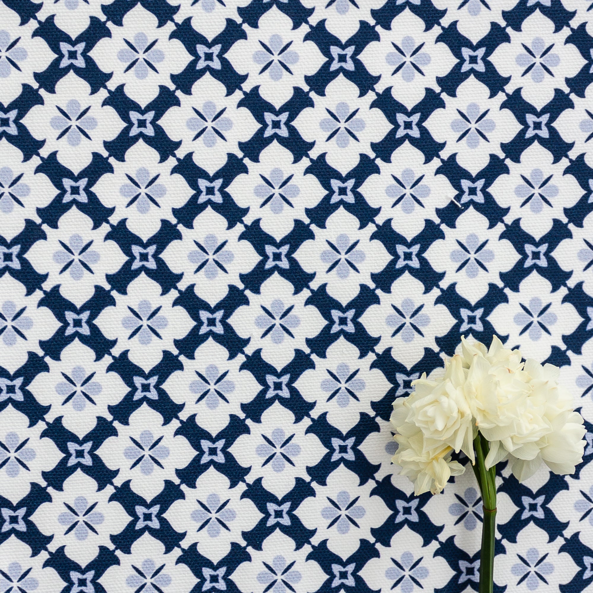 Ponte Trellis Fabric - Navy-Cornflower - Hydrangea Lane Home