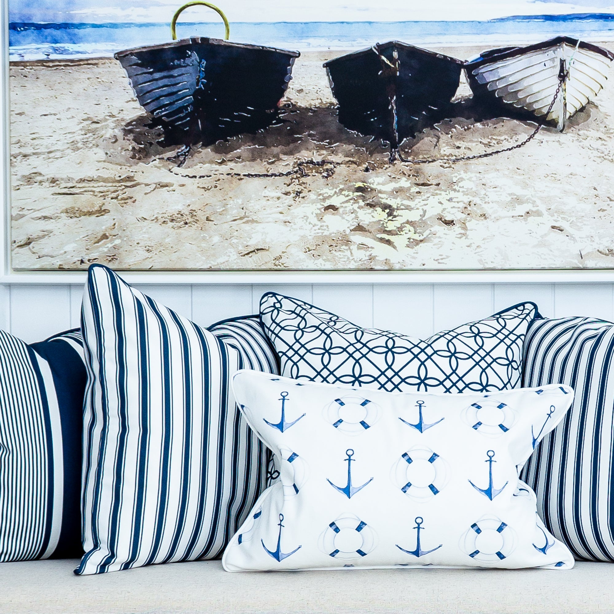 Regatta Stripe Cushion - Blues - Hydrangea Lane Home