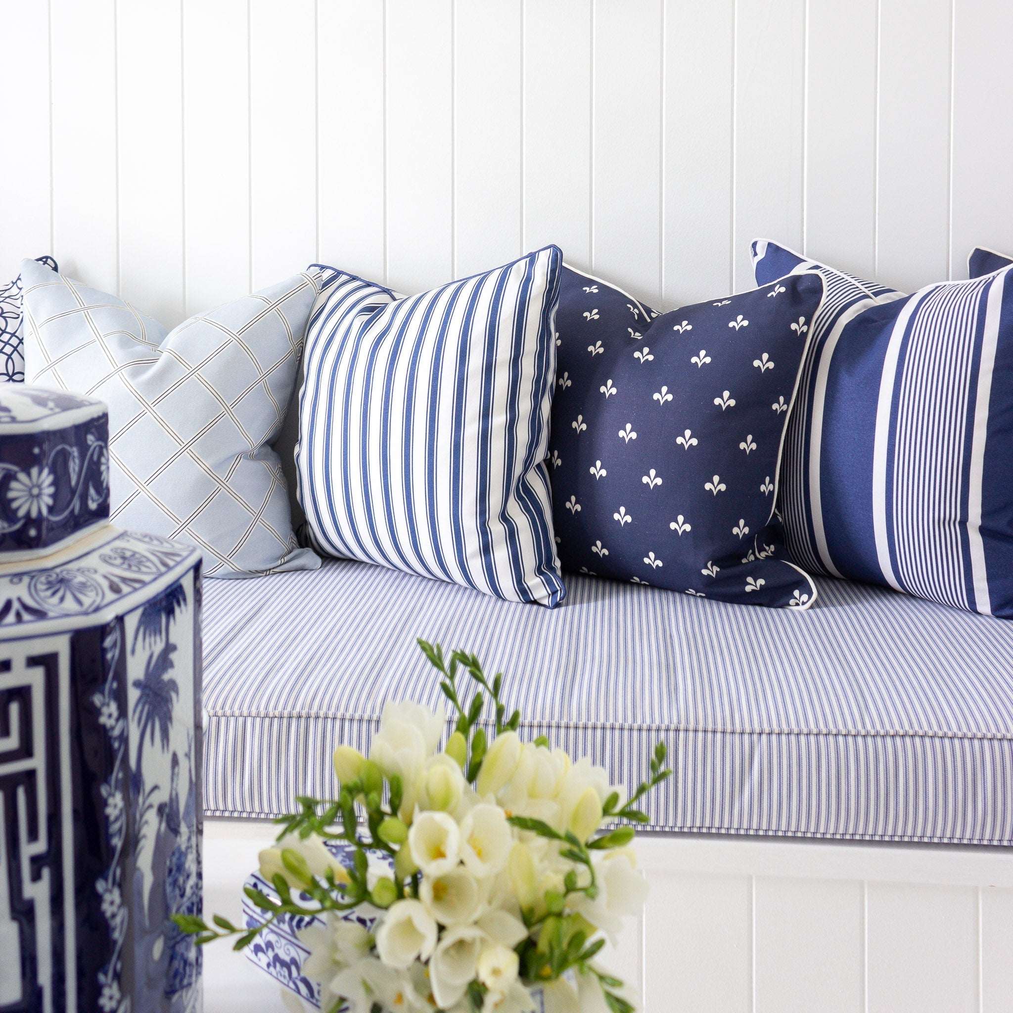 Regatta Stripe Cushion - Blues - Hydrangea Lane Home