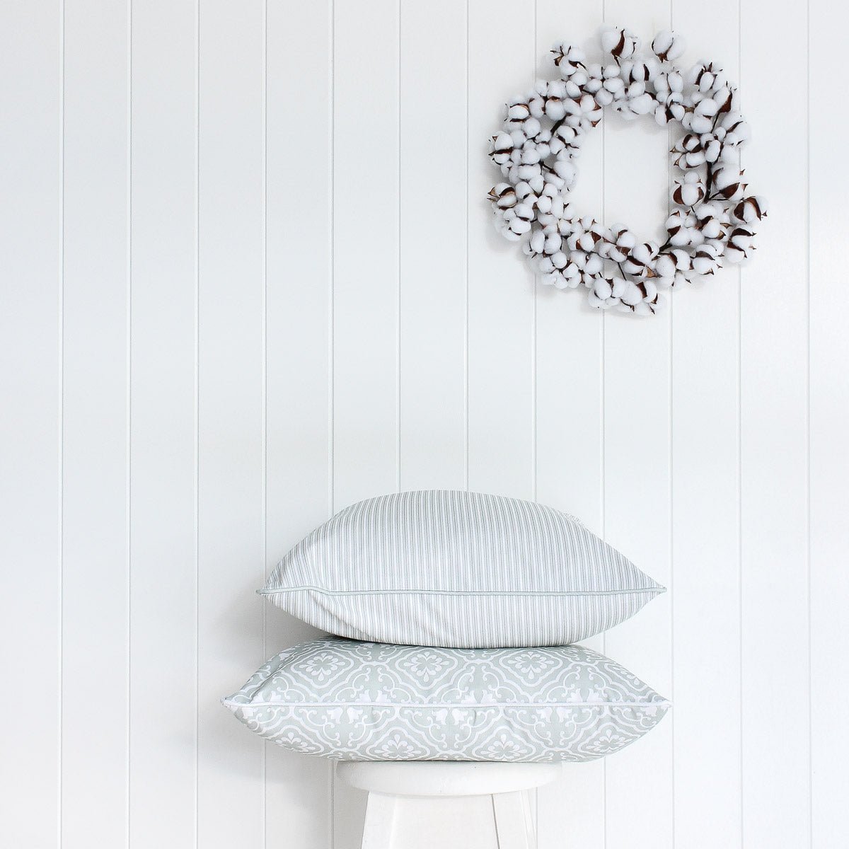 Ticking Stripe Cushion - Greens - Hydrangea Lane Home