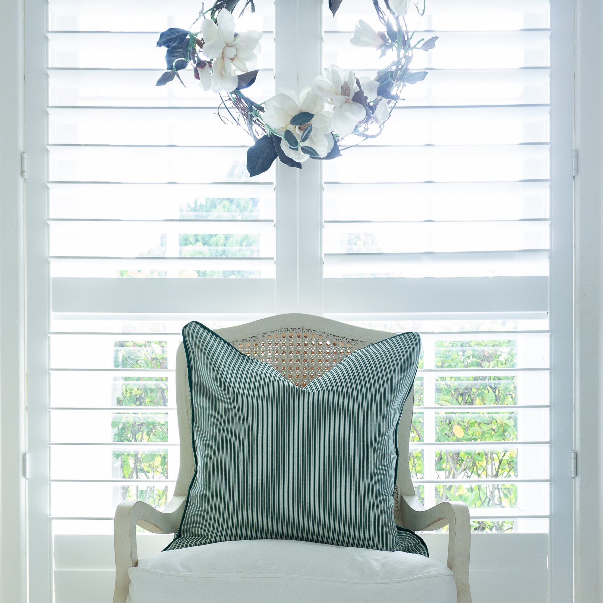 Ticking Stripe Cushion - Greens - Hydrangea Lane Home