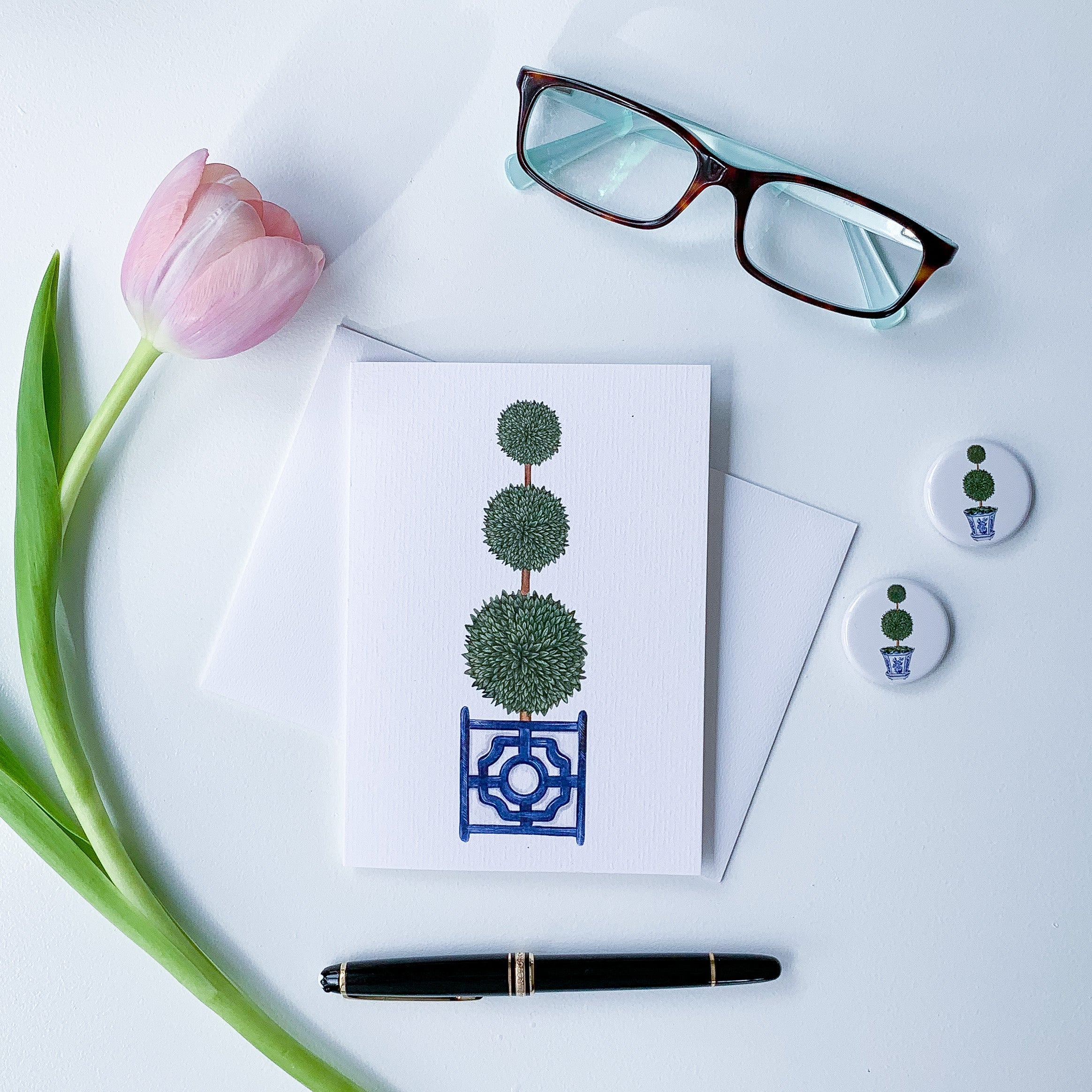 Triple Topiary Tree in Planter Box Greeting Card - Hydrangea Lane Home