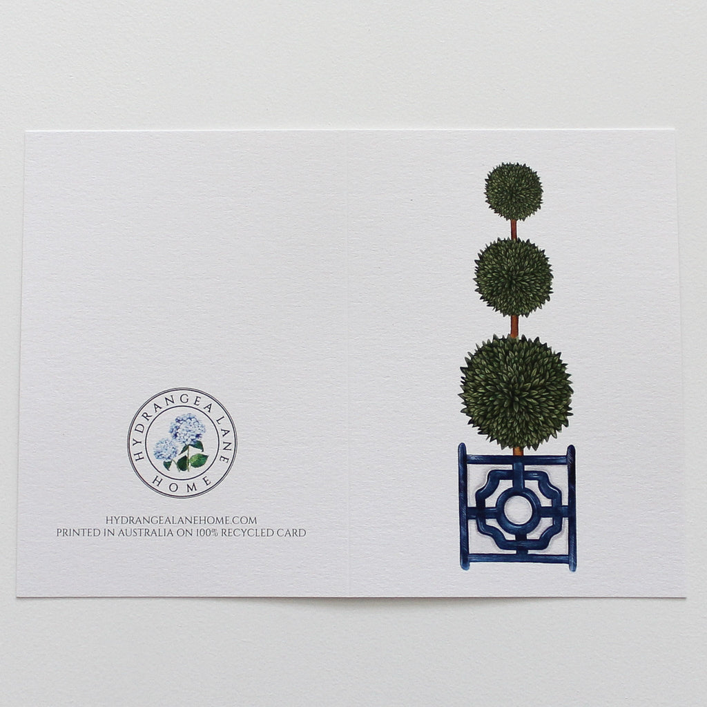 Triple Topiary Tree in Planter Box Greeting Card - Hydrangea Lane Home