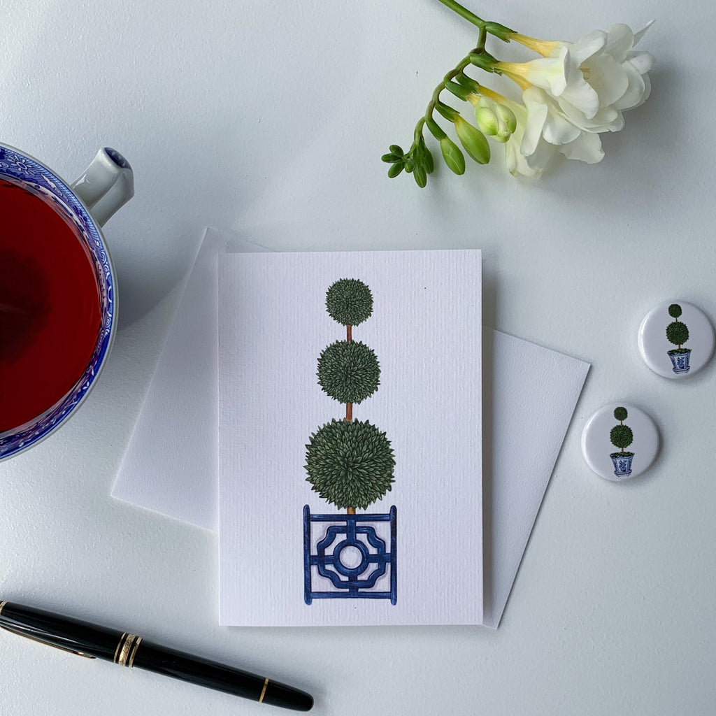 Triple Topiary Tree in Planter Box Greeting Card - Hydrangea Lane Home